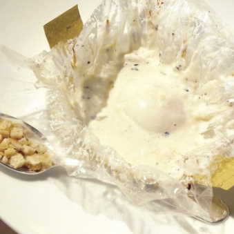 Caged egg with milk cream and NoH2O black truffle