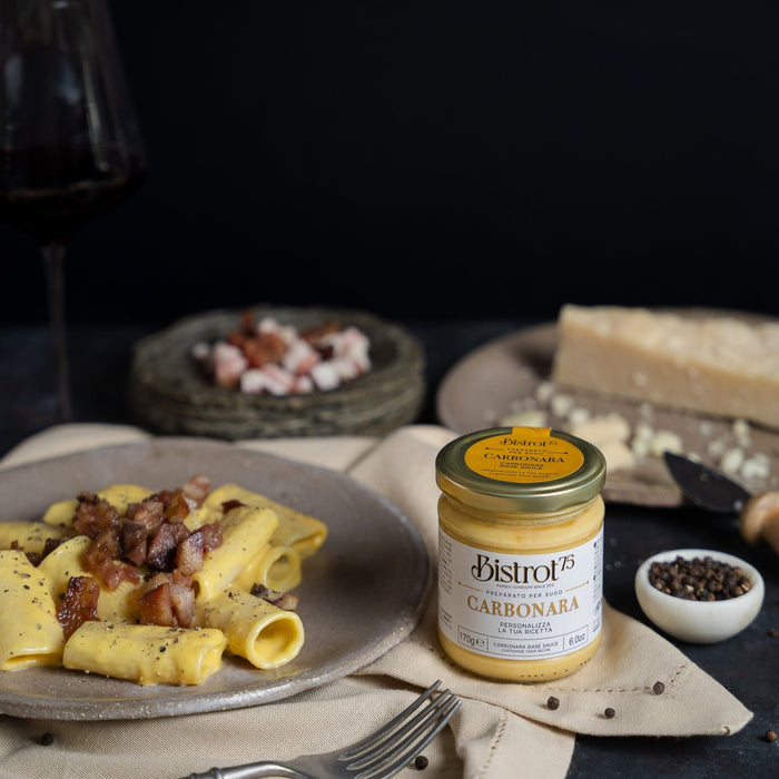 Ready-to-use Carbonara sauce in a jar, perfect for quick and flavorful pasta meals.