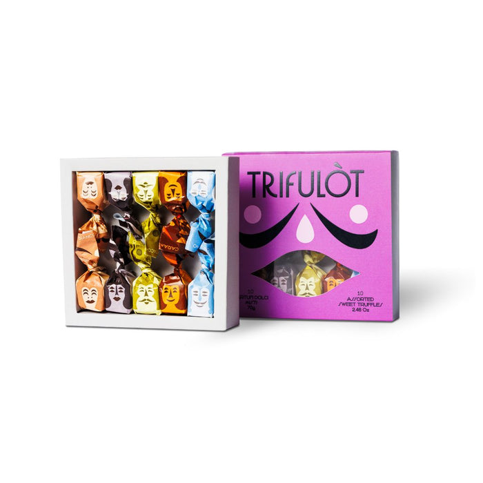 Experience the rich flavors of Tartuflanghe’s Trifulot Assorted Sweet Truffles – a delightful blend of gourmet chocolate and fine ingredients.