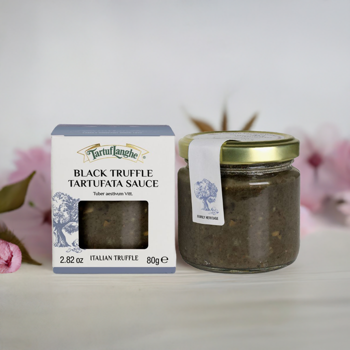 Black Truffle Tartufata sauce in a jar, bringing gourmet truffle flavor to your dishes.