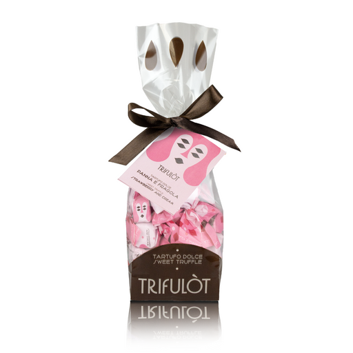 Strawberry Truffles is the ultimate chocolate and strawberry gift. Strawberries and cream in gourmet truffle form, made in Italy. The perfect gift for office gifts, work from home gifts, gifts for yourself. Made from the world's best chocolate by Tartuflanghe with our premium gourmet freeze dried strawberries. This delightful and festive Italian gift bag is such a great Trifulot treat!
