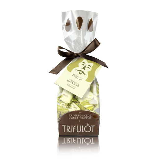 Experience indulgence when you enjoy Tartuflanghe Pistachio Truffles. Surprise friends and family with a candy gift, or share a Tartuflanghe Chocolate Truffle as a sweet, indulgent after-dinner treat. A rich milk chocolate candy shell surrounds a smooth melting pistachio filling for an irresistible flavor. When you break the shell, the truffle's smooth, luscious center begins to melt and so will you.