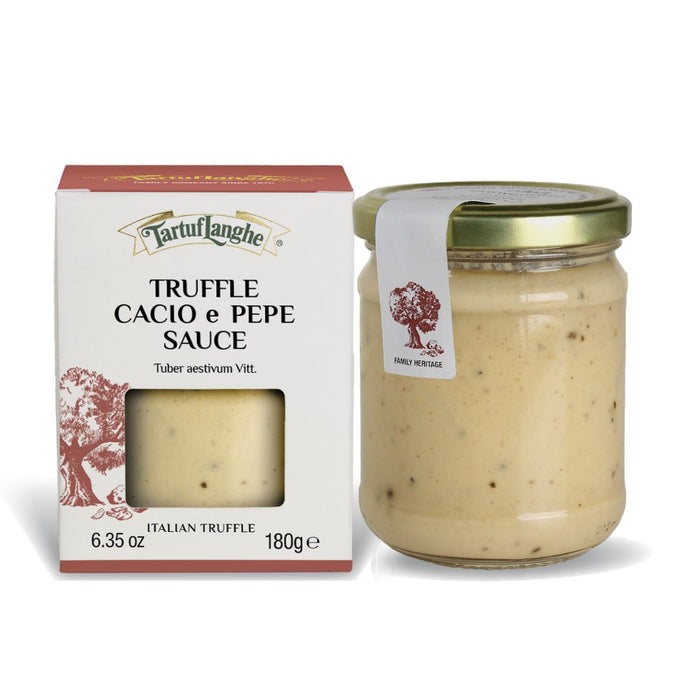 A creamy bowl of Truffle Cacio e Pepe pasta with a rich blend of black truffle and Pecorino cheese.